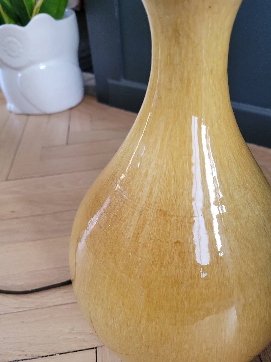 Mustard yellow glazed ceramic lamp base