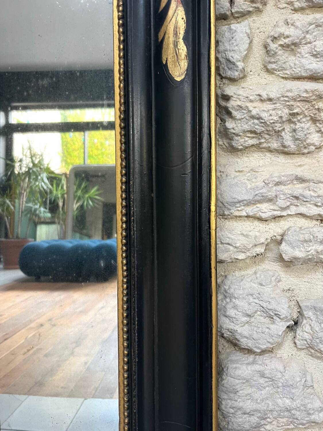 Antique mirror 107/102cm Louis-Philippe beaded from the Napoleonic III era.