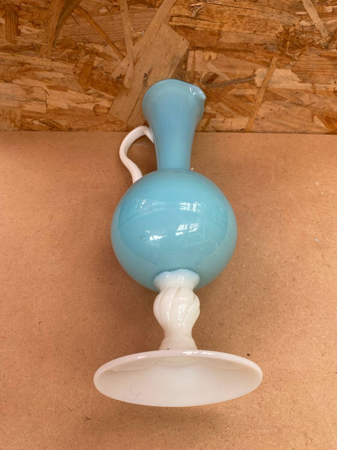 Antique blue & white opaline pitcher ewer vintage