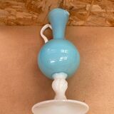 Ancien pichet aiguière opaline bleu & blanc vintage