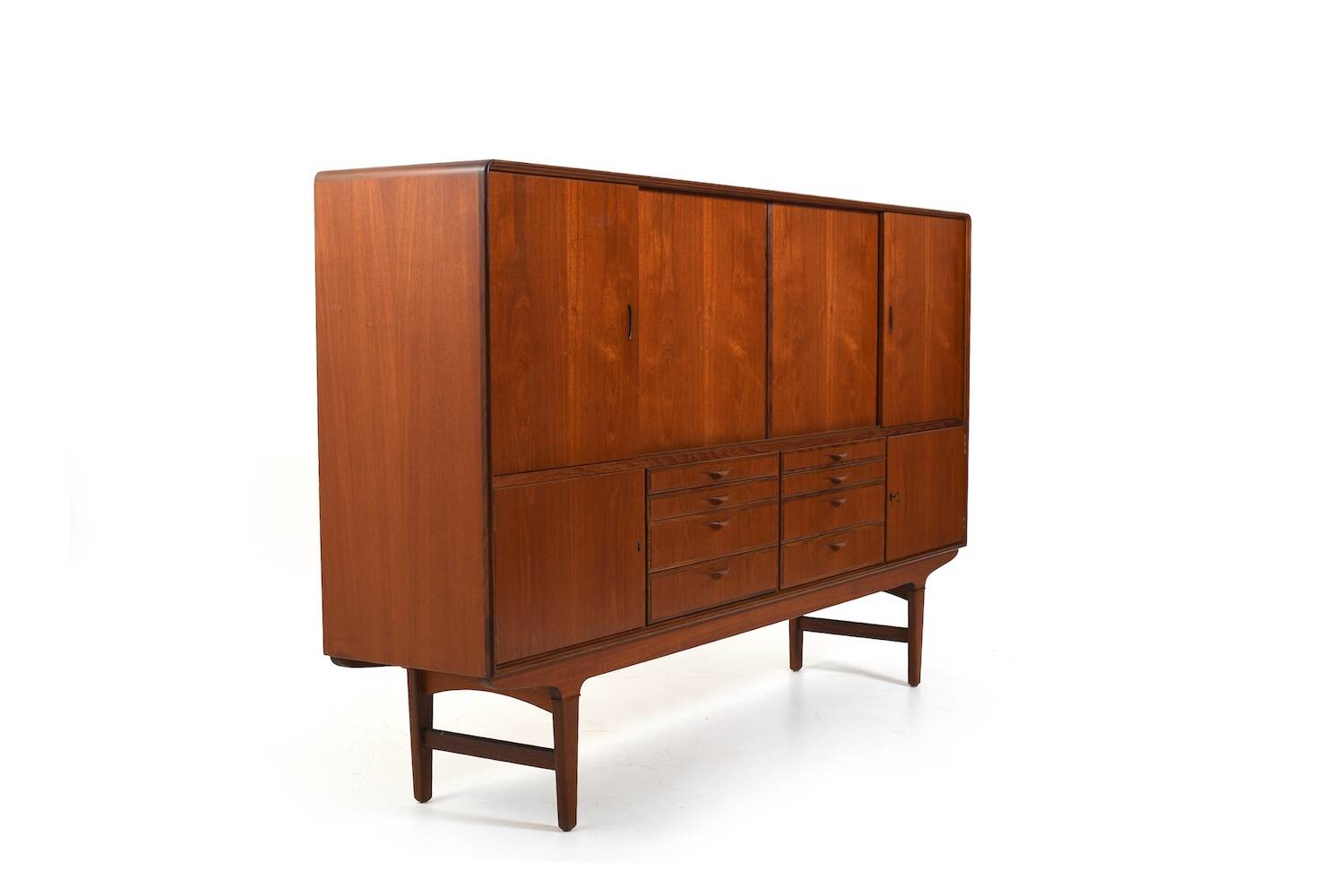 High Quality Danish Highboard with Brass Handle Inlays 1950s