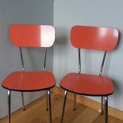 Chaises en formica rouge orange et métal chromé