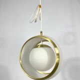 Stilux Milano, gilded aluminum, opaline and perspex pendant. Italy 1960s