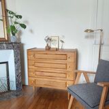 Vintage wood and rattan chest of drawers