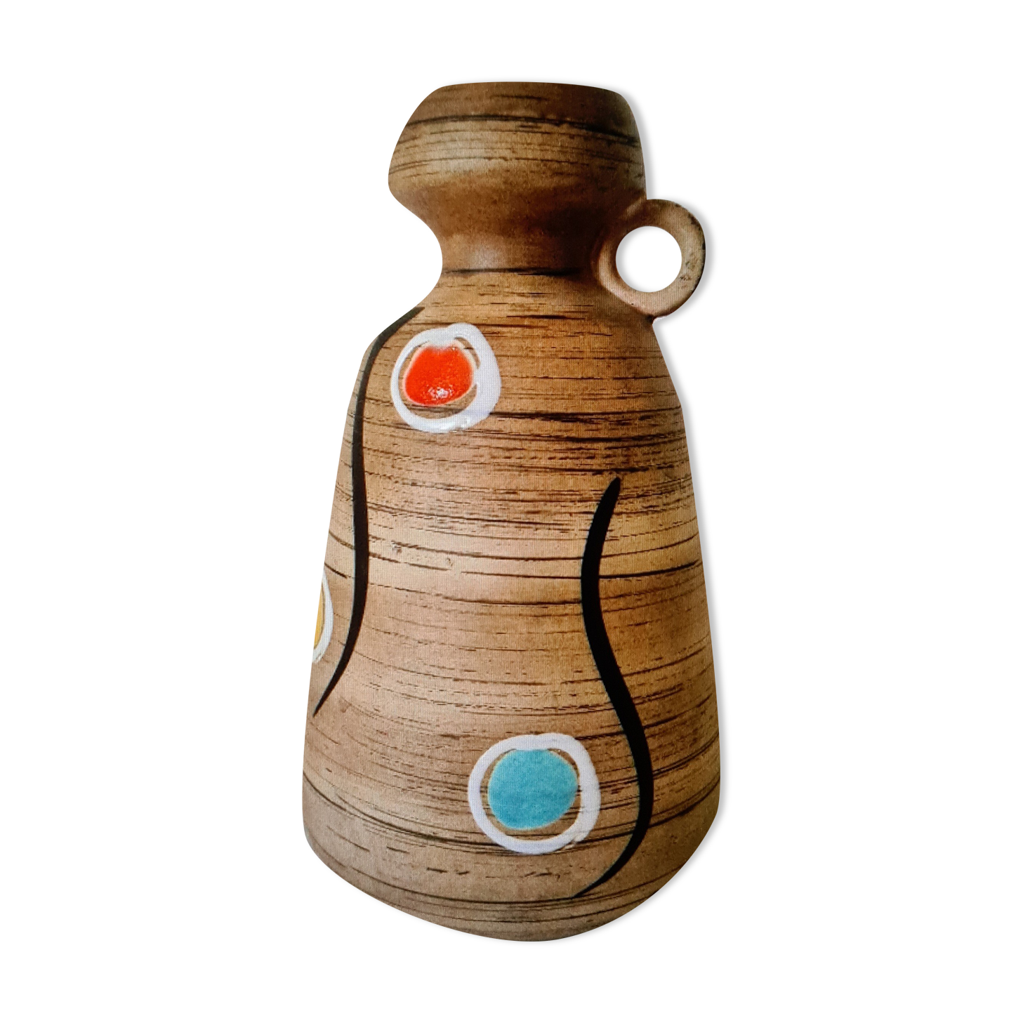 Blumenkrug ceramic flower vase with colorful points 50er years ceramics