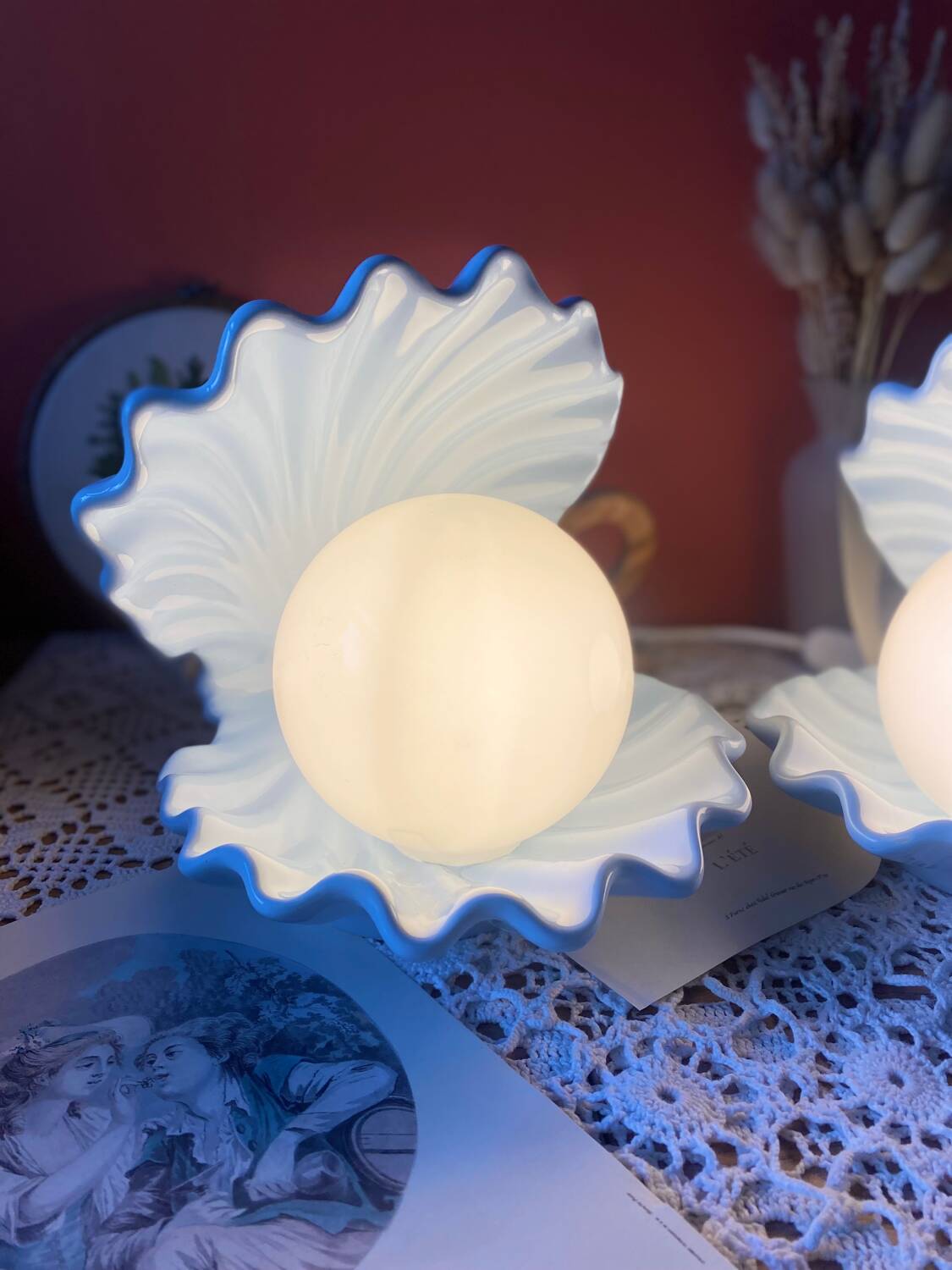 Rare pair of vintage shell lamps