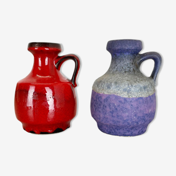 Set of Two Pottery Fat Lava Vases "Purple-Red" by Jopeko, Germany, 1970s