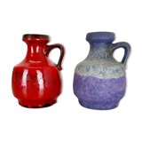 Set of Two Pottery Fat Lava Vases "Purple-Red" by Jopeko, Germany, 1970s