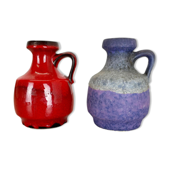 Set of Two Pottery Fat Lava Vases "Purple-Red" by Jopeko, Germany, 1970s