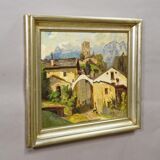 Biedermeier painting of a European alpine village, late 19th century.
