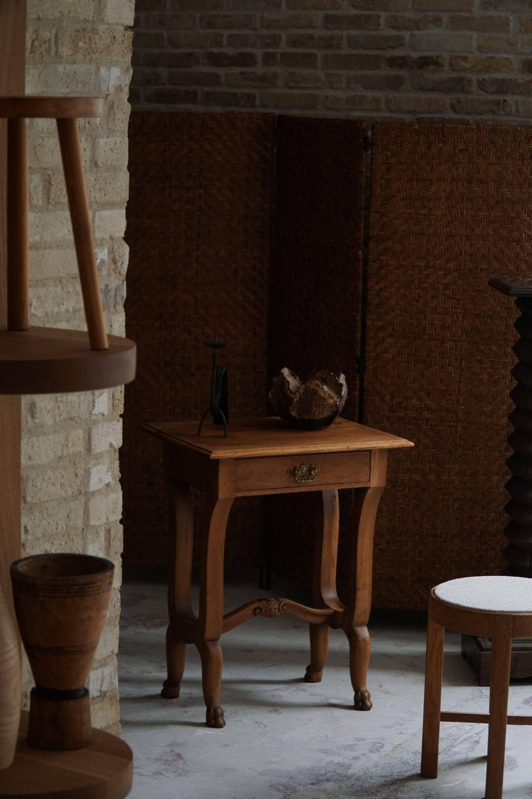 Antique Danish console, carved solid oak, lion's feet, Baroque style, 1890s.