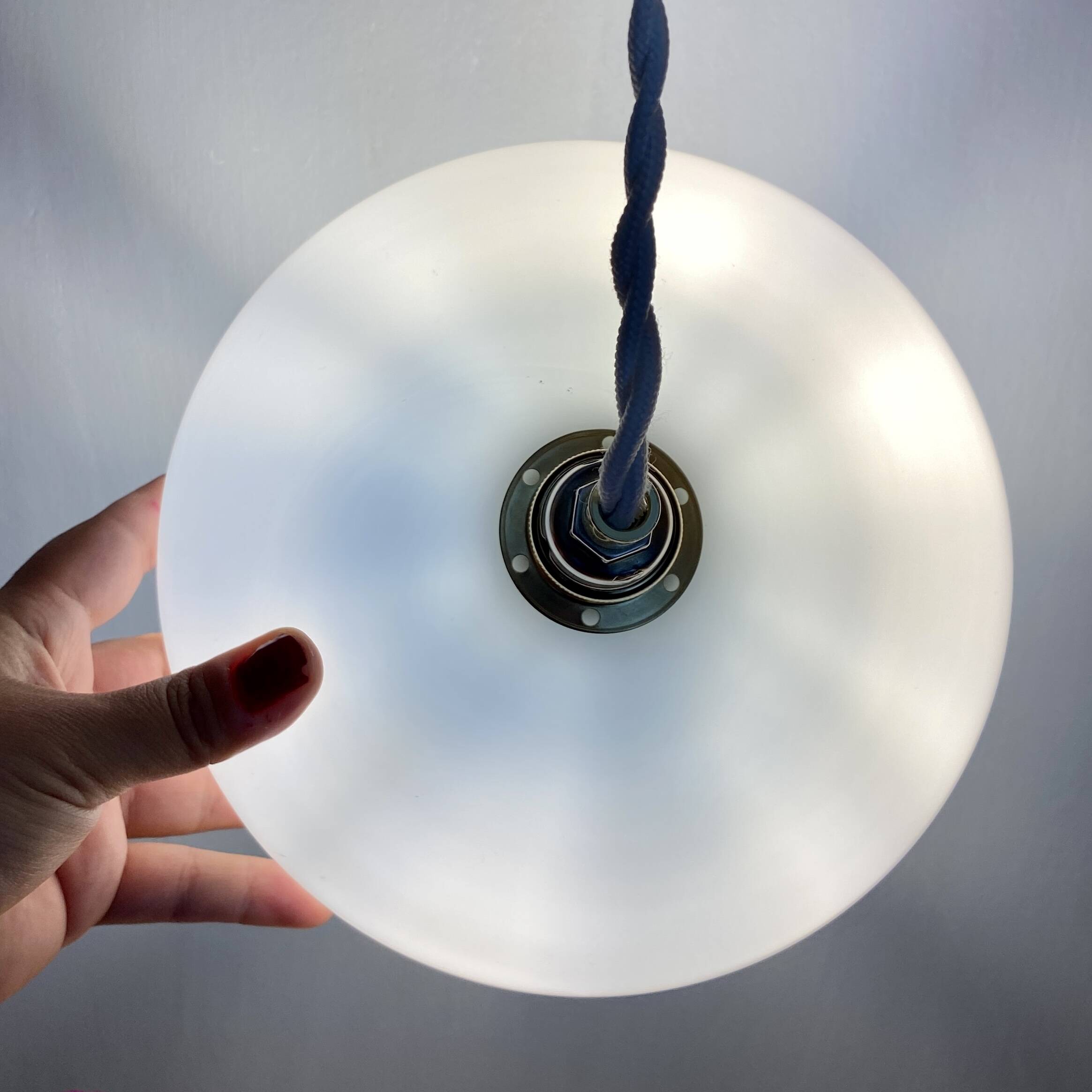Vintage lampshade pendant light in blue opaline