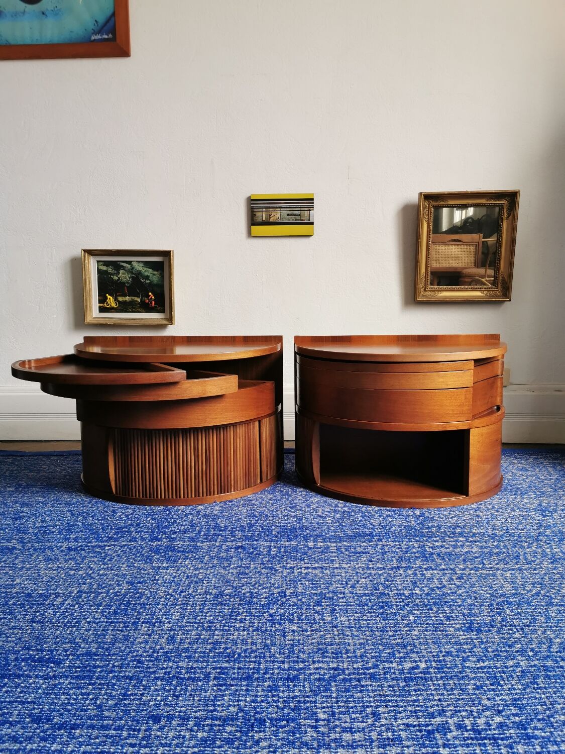 Pair bedside tables vintage teak scandinavian