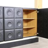 Midcentury Modern Brutalist Sideboard In Black Carved Wood And Chrome, Belgium, 1970s