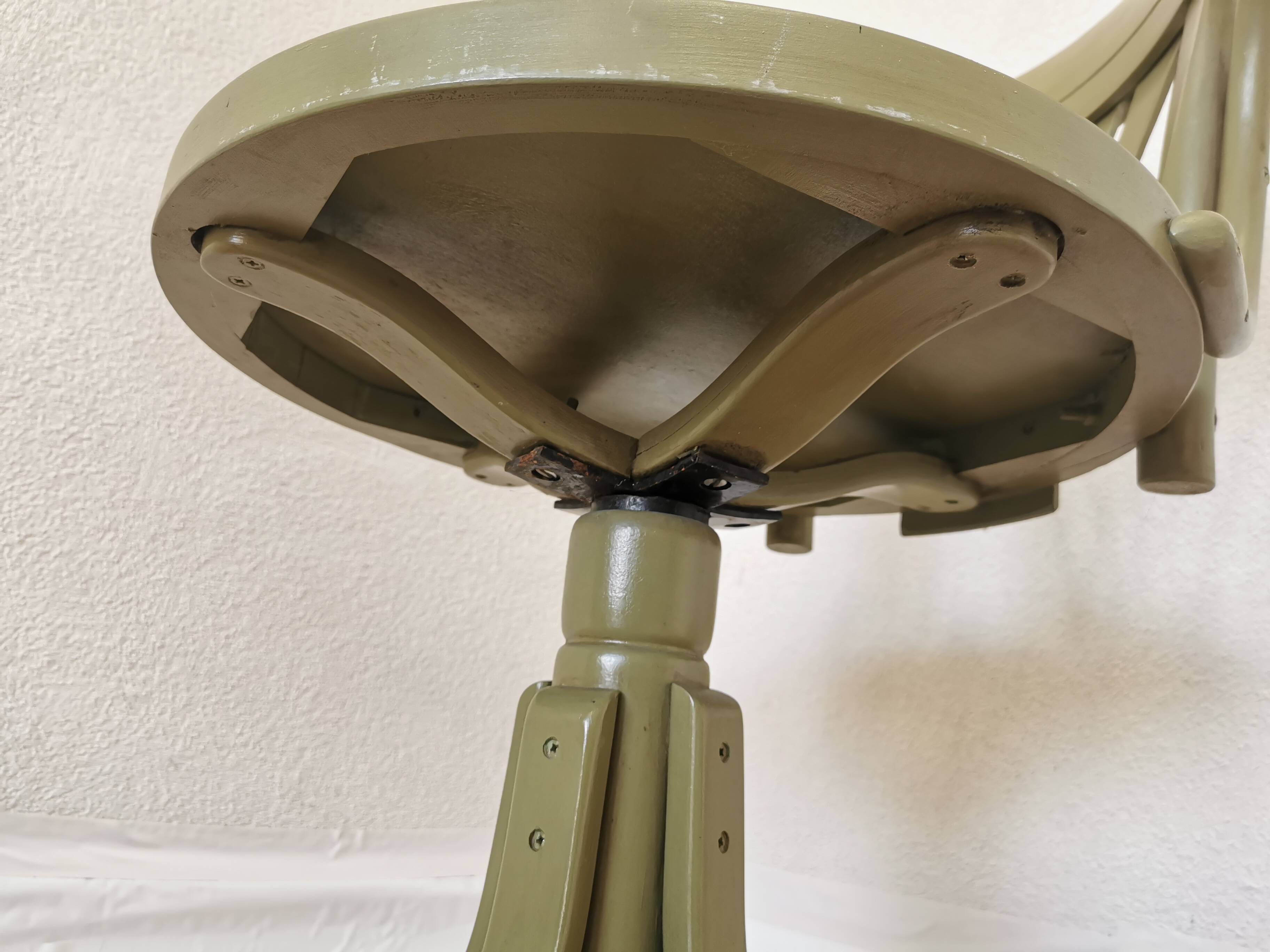 Vintage Thonet Style Bentwood Swivel Chair - Olive Green Retro Armchair