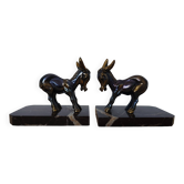 Bookends in the style of stylised donkeys, patinated metal and marble - circa 1940-1950.