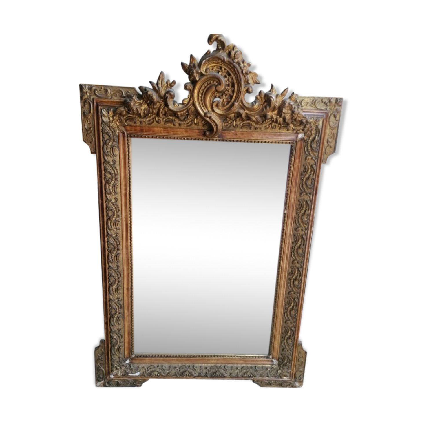 Large old louis XVI style mirror / golden stucco 73x97cm