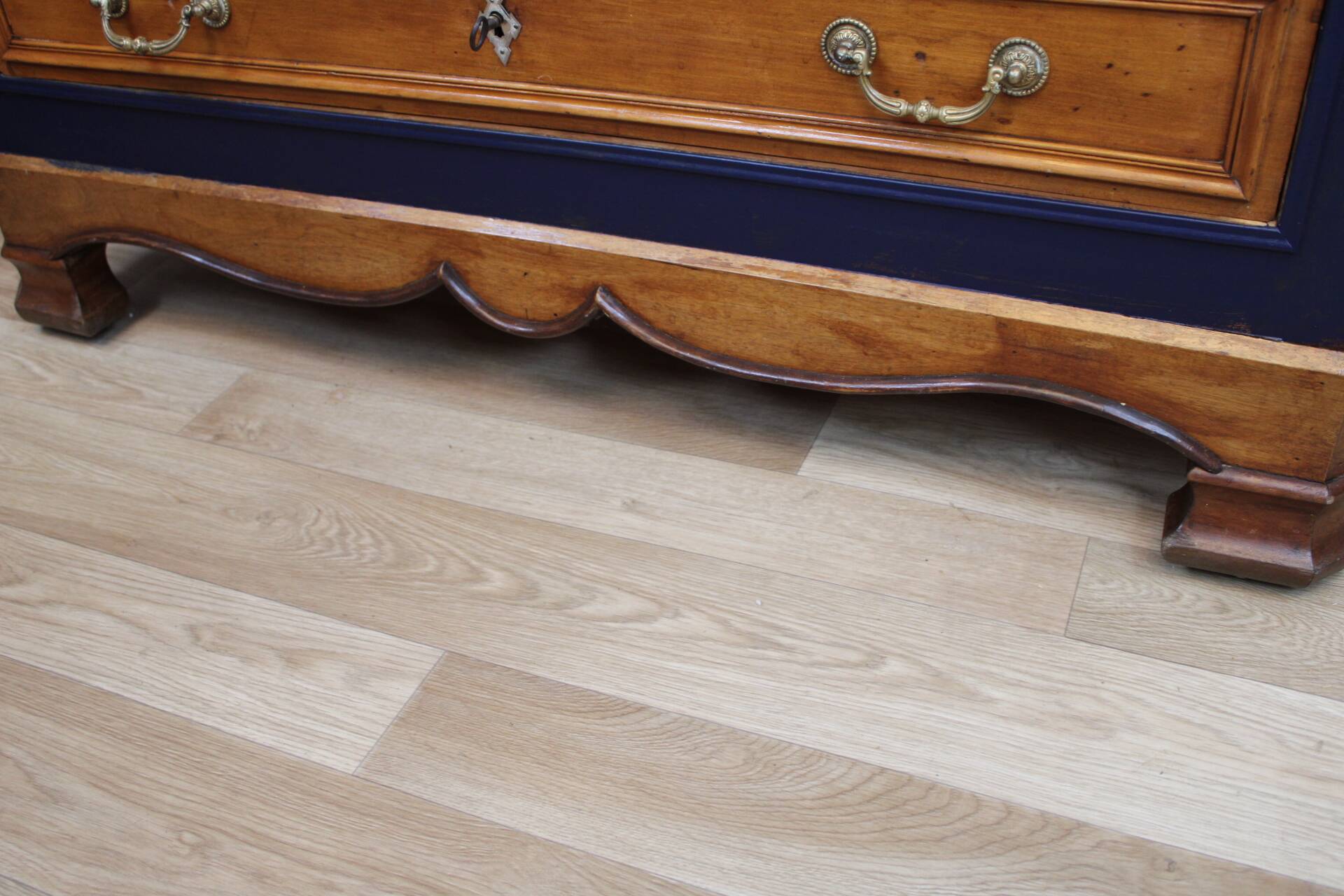 Chest of drawers in oak and gray marble, France 19th century