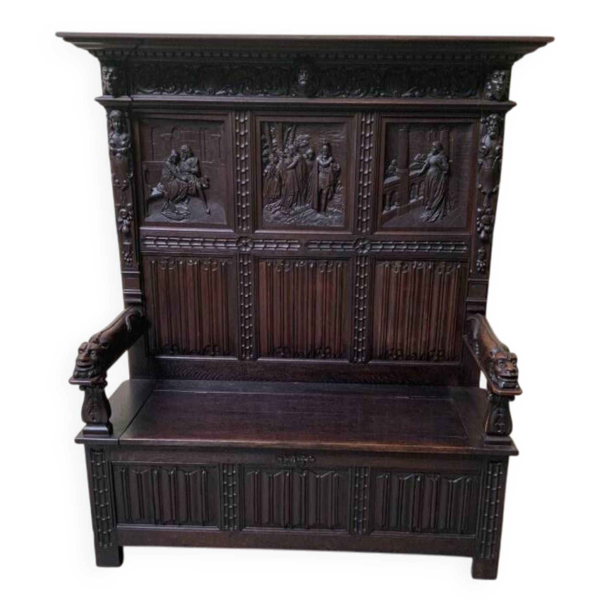 Antique impressive Neo-Gothic chest bench