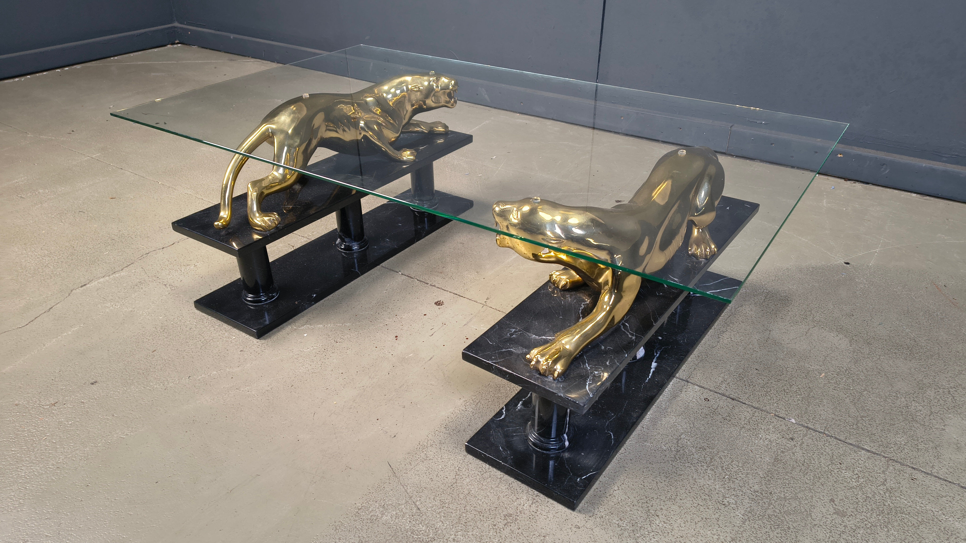 Brass and marble jaguar coffee table, 1970s