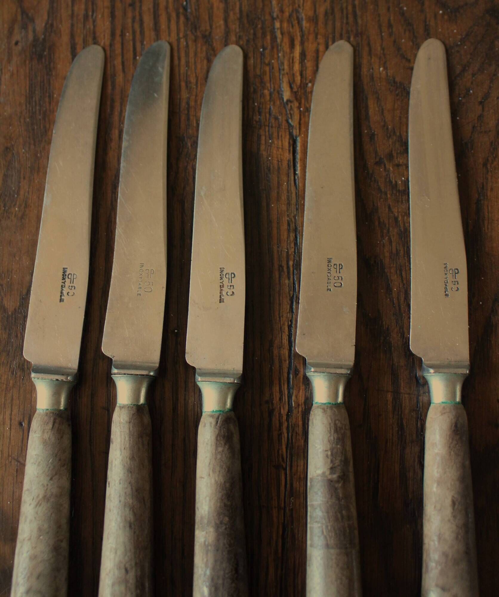 Set of 5 antique knives with wooden handles