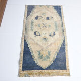 1X2 Blue vintage door mat rug, 1x2 Blue door mat rug, 2.7x1.5 Ft