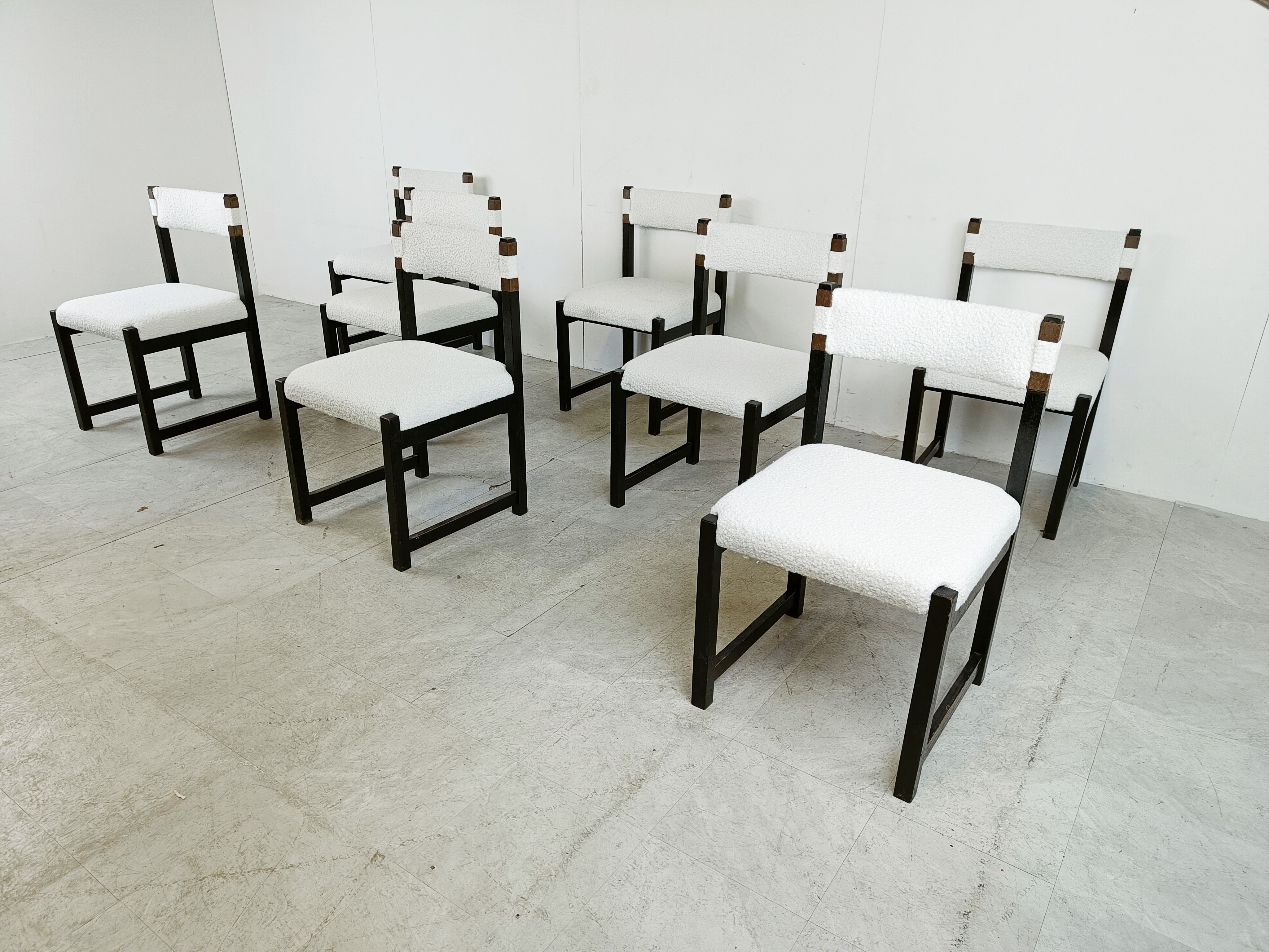 Set of 8 brutalist dining chairs by Emiel Veranneman for Decoene, 1970s