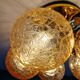 Large designer ceiling light in brass and amber crackled glass, 1970s.