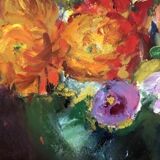 Still life "Bouquet and vase green ball"