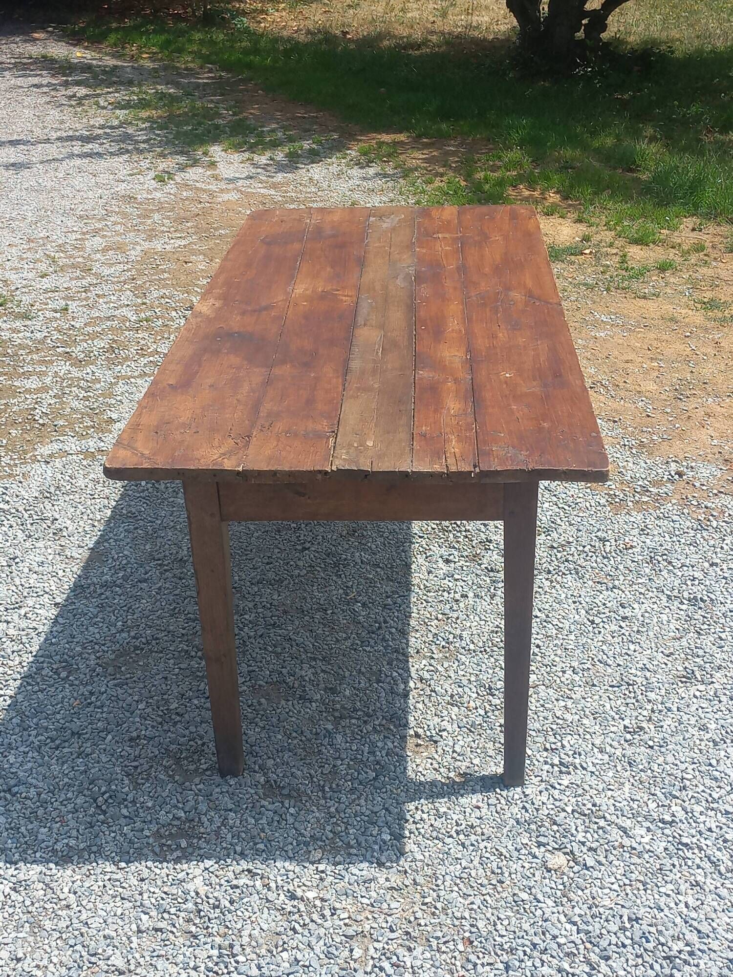 19th century farmhouse table in oak and poplar with spindle legs 198cm