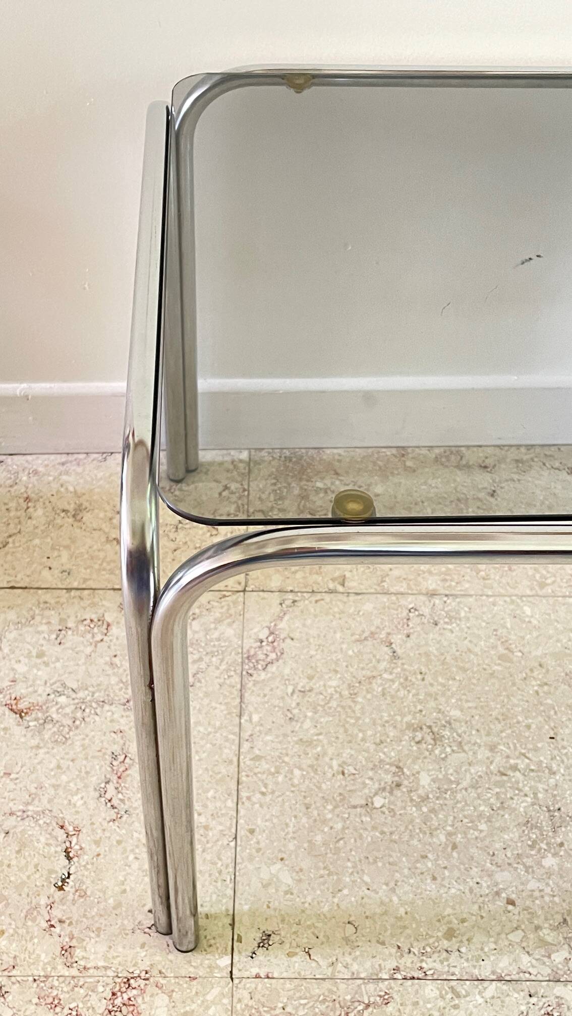 1970s coffee table glass and chrome steel