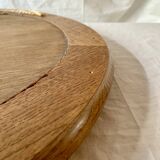 Old round wall mirror in solid wood - 51 cm