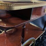 Rolling bar cart, bar trolley, bar rolling in varnished mahogany and brass