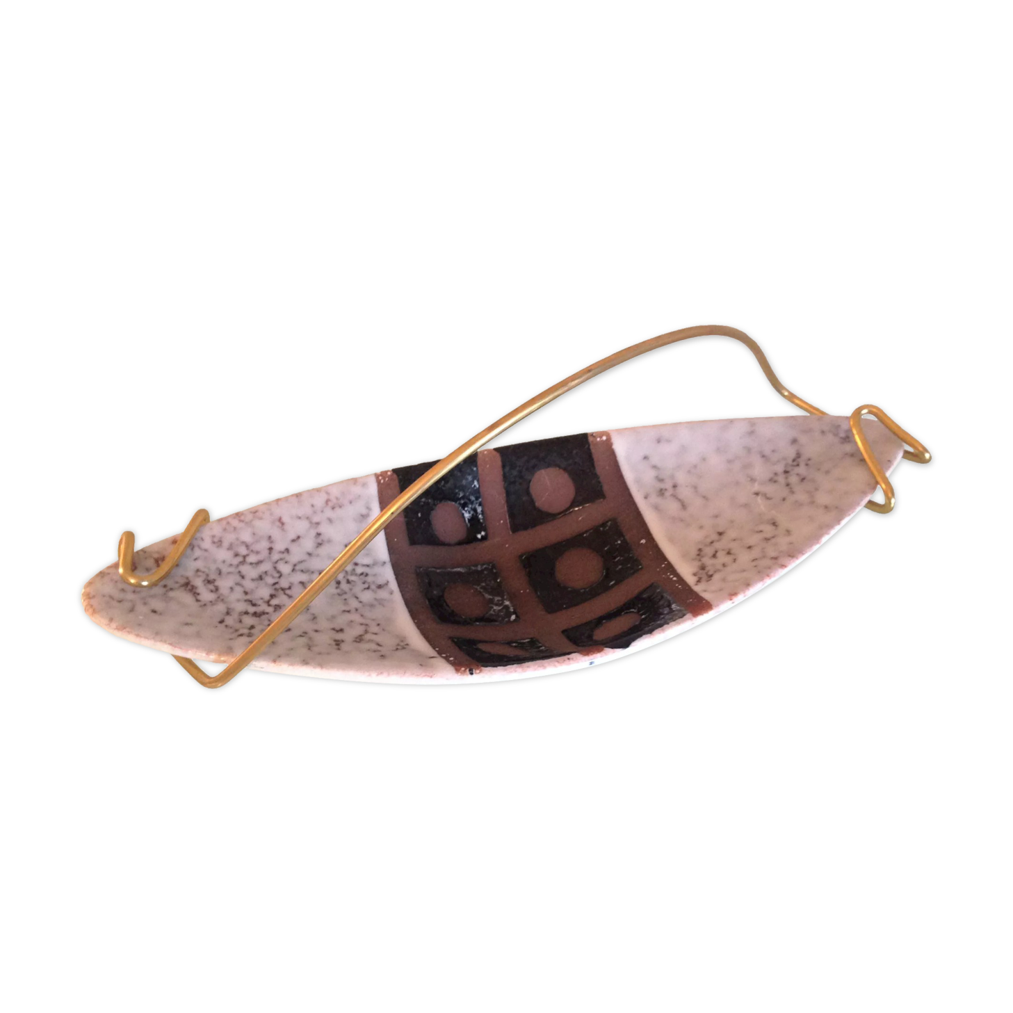 Empty pocket in gray and brown ceramic and golden handle / vintage 60s-70s