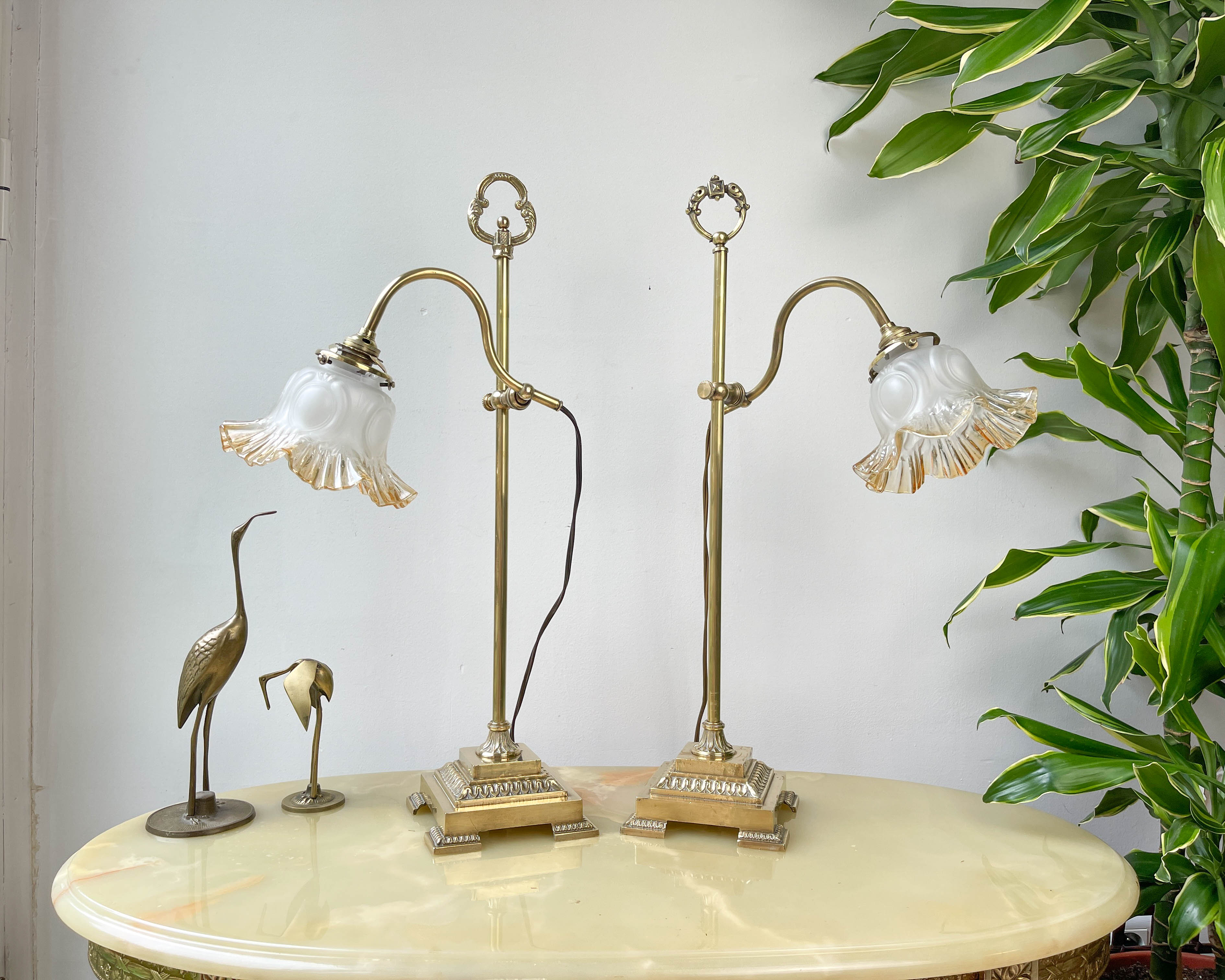 Pair of art deco style "up and down" swan neck desk lamps