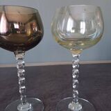 4 colored crystal wine glasses with twisted stems