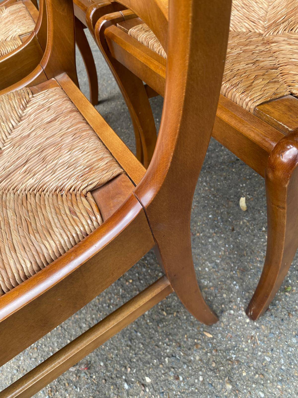 4 chaises de à manger en bois massif paillées dossier échelle 1970