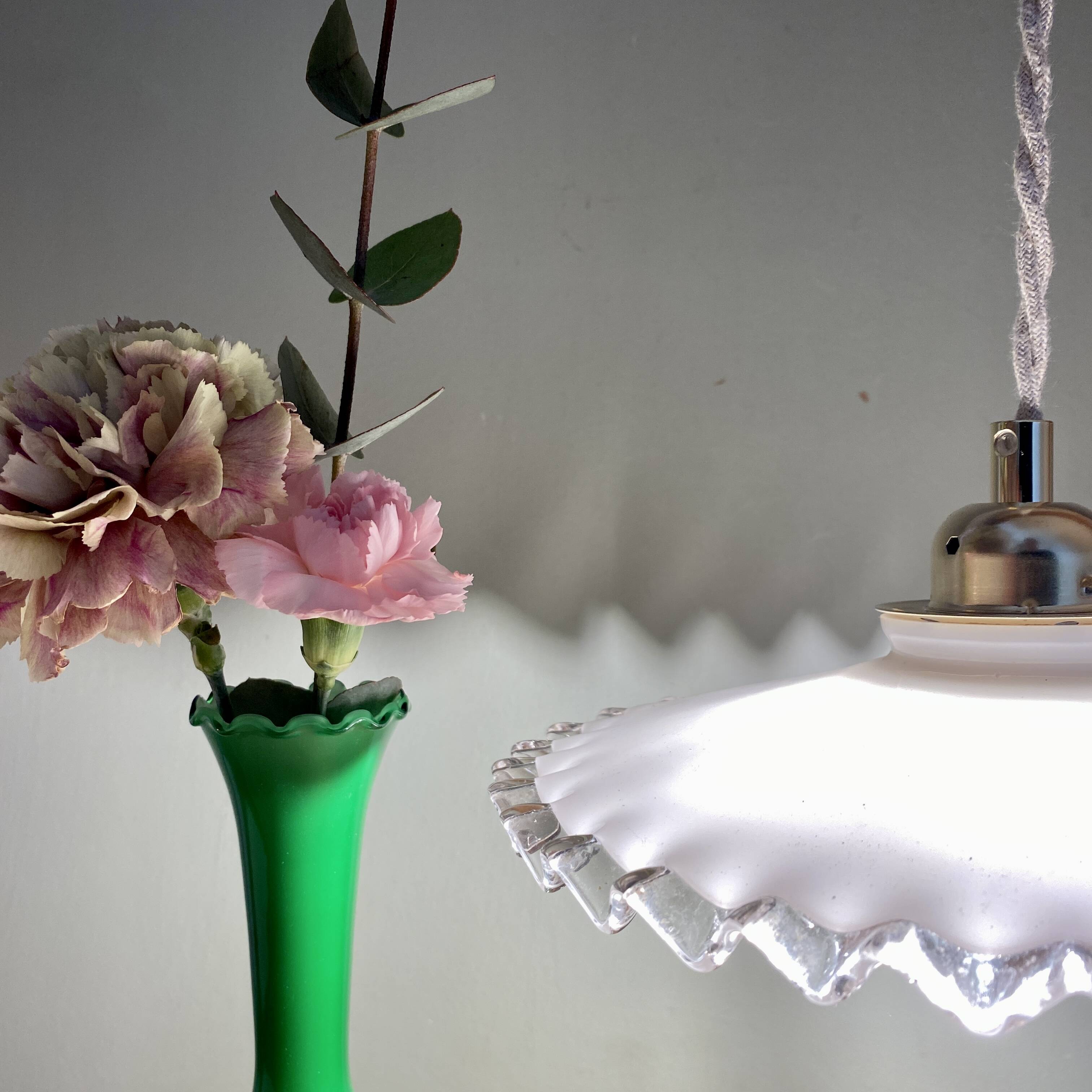 Vintage lampshade pendant light in white opaline