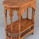 Oriental pedestal table in hexagonal shape made of cedar wood and marquetry
