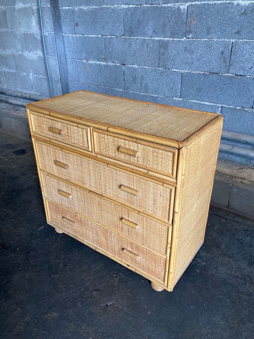 Chest of drawers in braided rattan with 5 drawers
