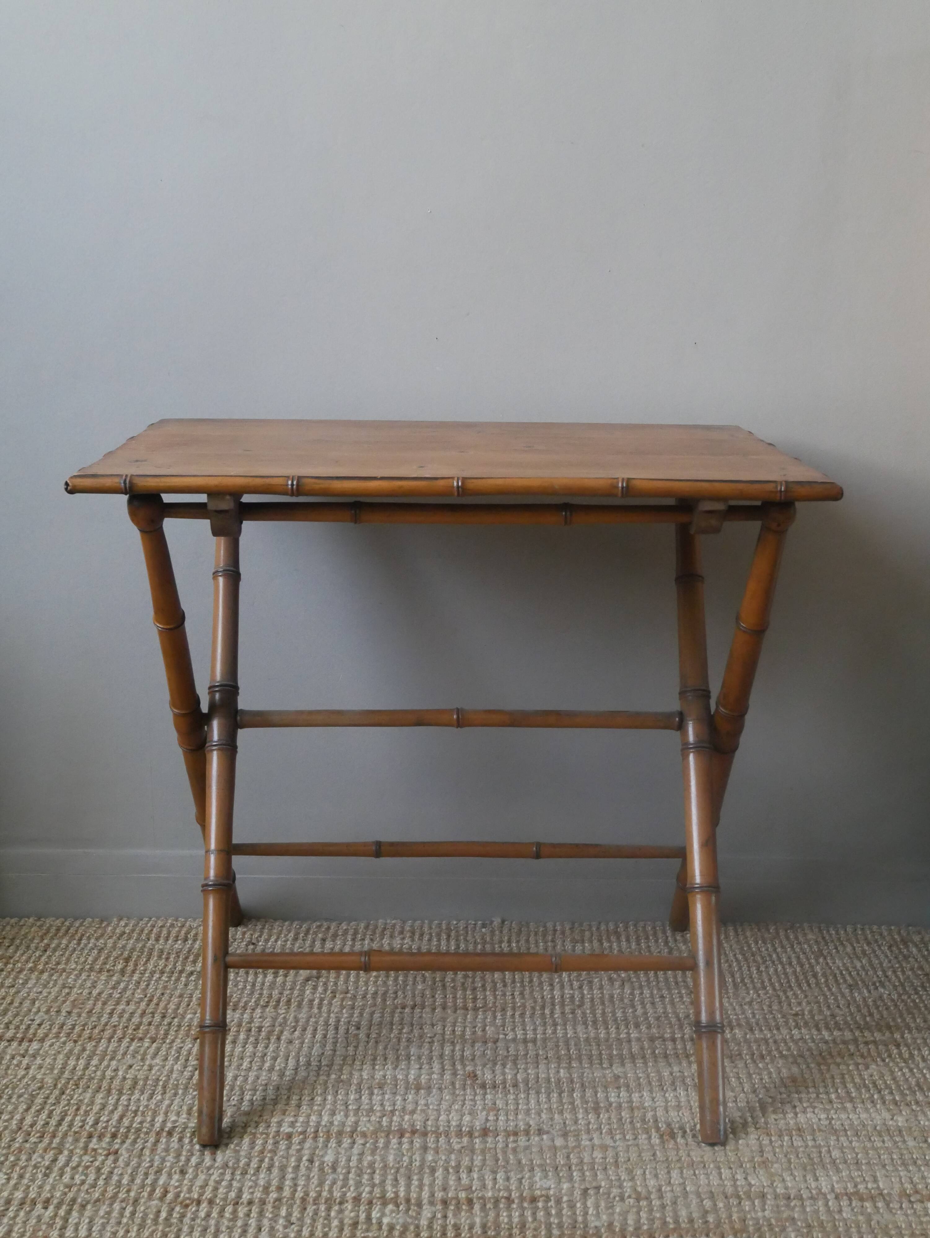 Retro 50s bamboo folding side table, bohemian country decor, console, entryway furniture