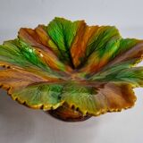 Old Villeroy and Boch compotier, decorated with green and ocher vine leaves, 1900