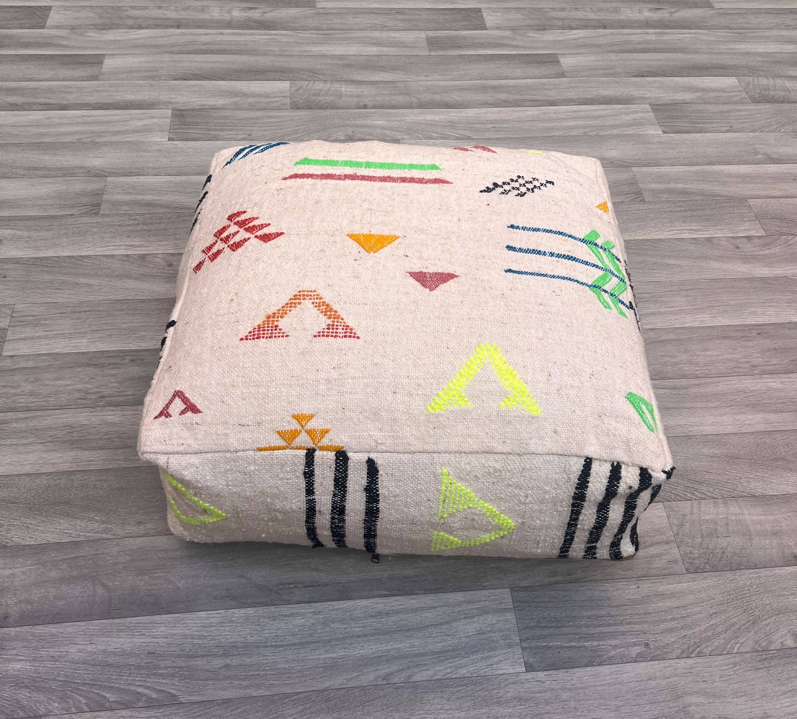 Moroccan Berber Kilim Pouf - 100% Wool and Cotton - Handwoven Floor Cushion