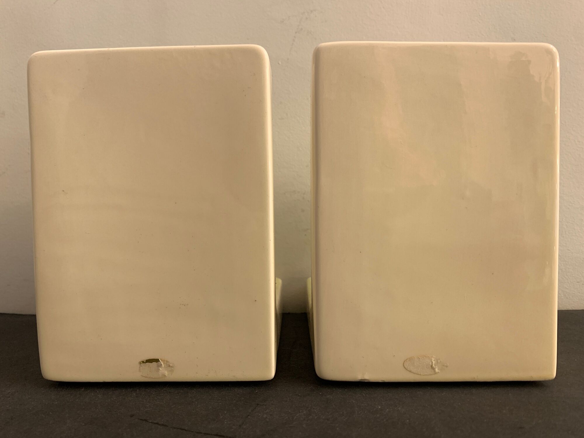 Pair of owl Japanese ceramic book greenhouses, 1980