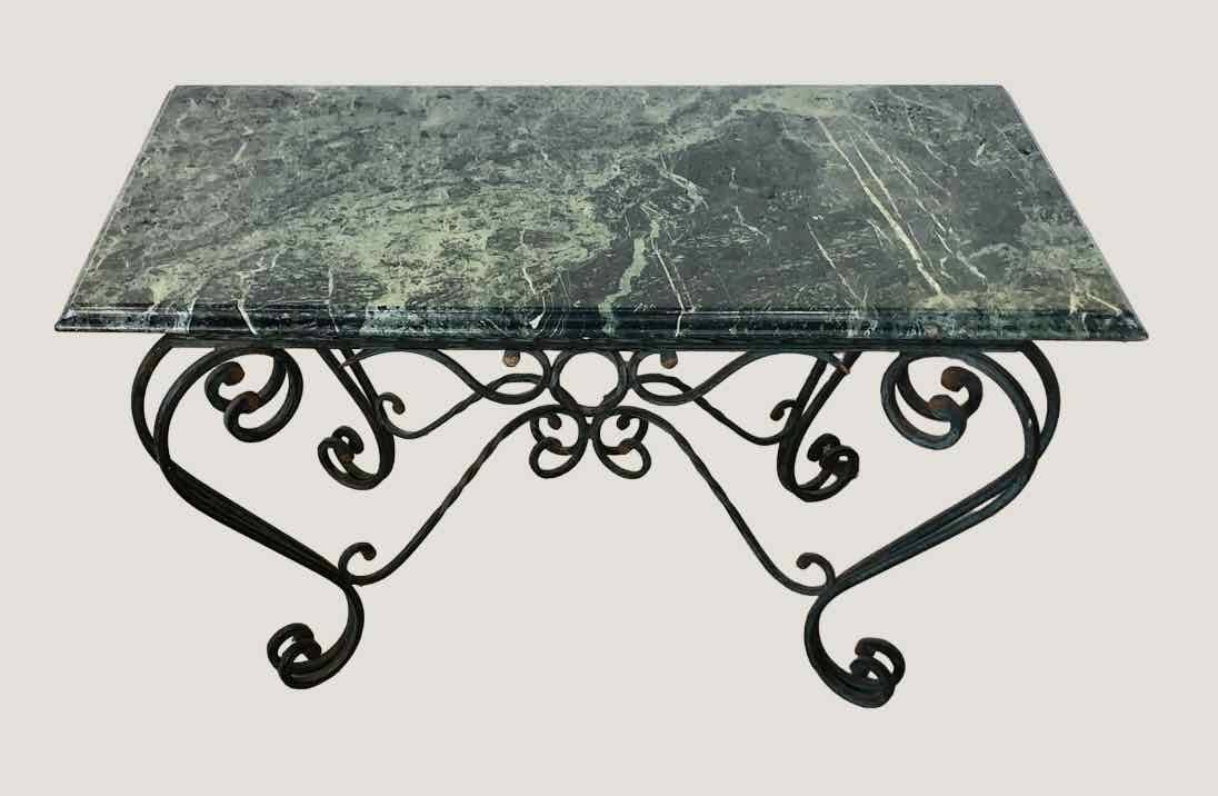 Vintage green marble and wrought iron coffee table