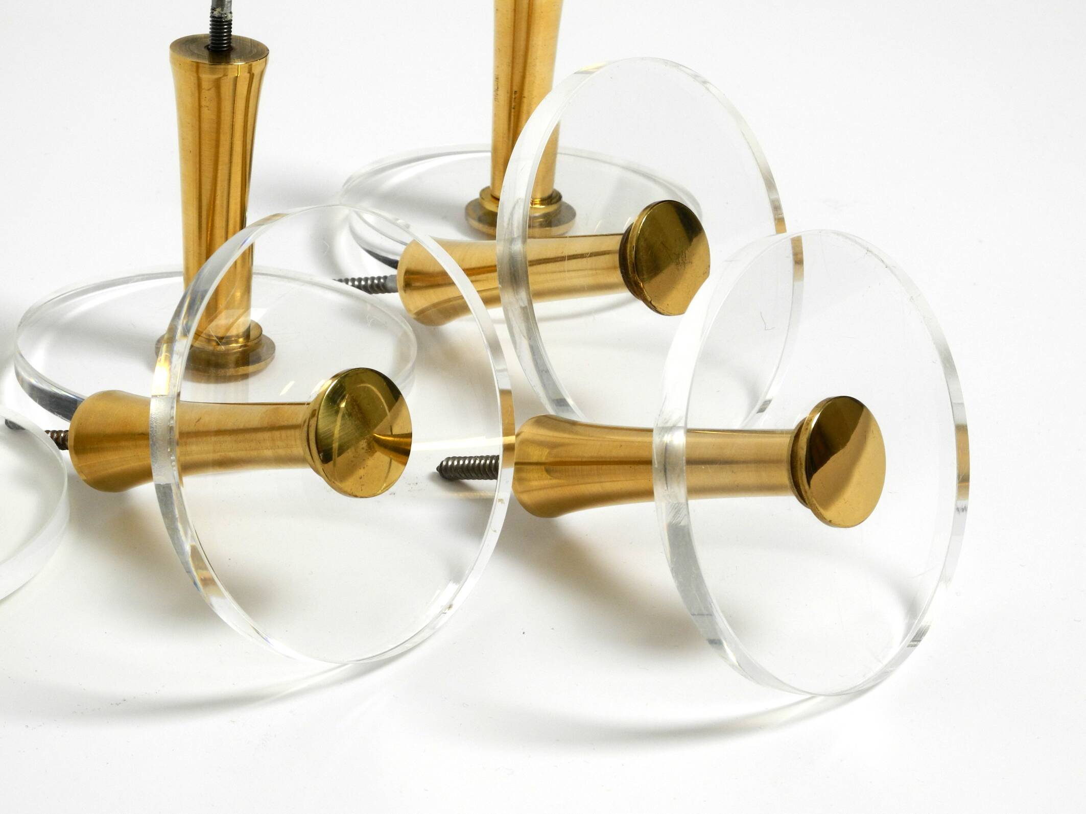 70s set of 6 coat hooks made of brass and plexiglass Vereinigte Werkstätten