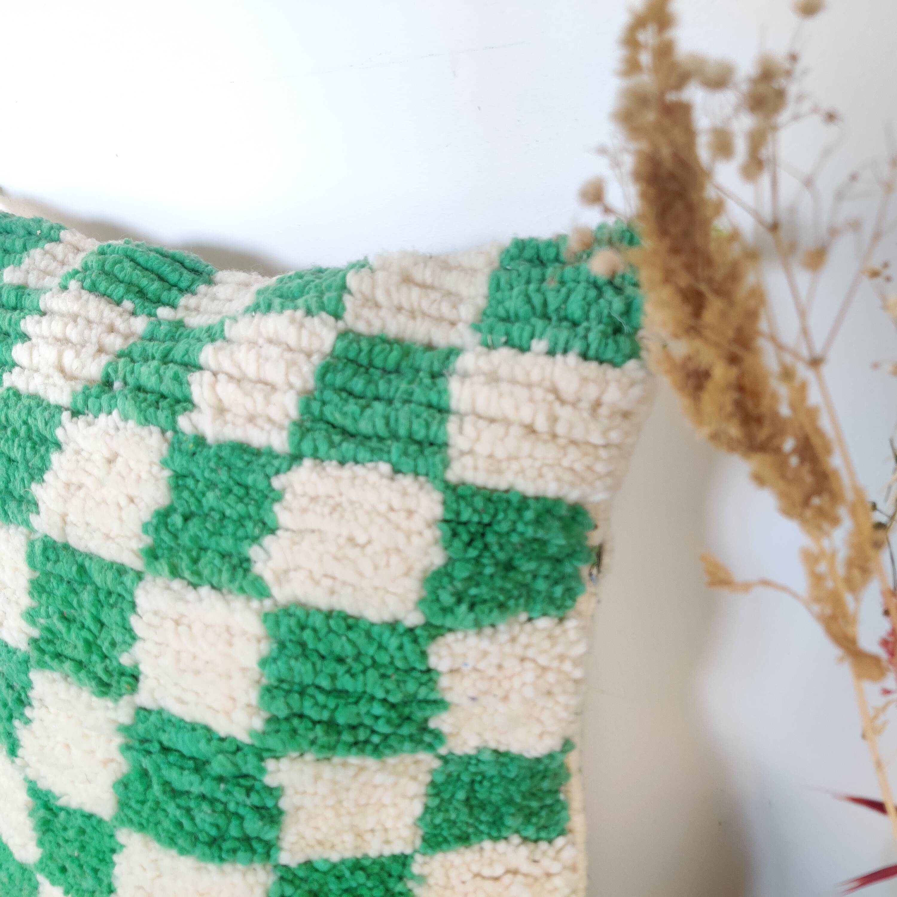 Berber green checkerboard cushion
