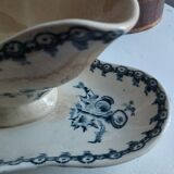 Large sauceboat on ironstone base Gien "Thistles"