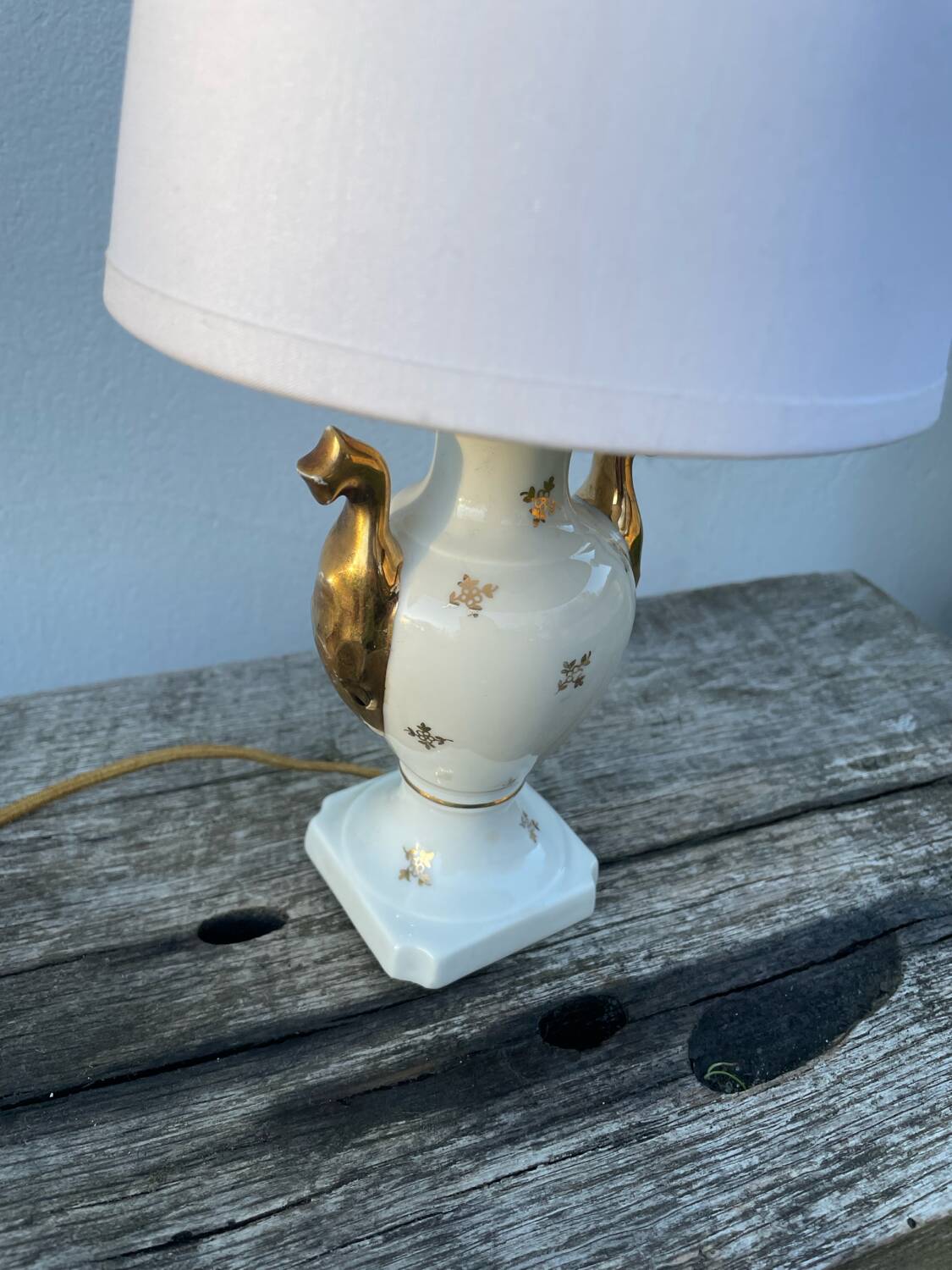 White and gold Limoges porcelain lamp