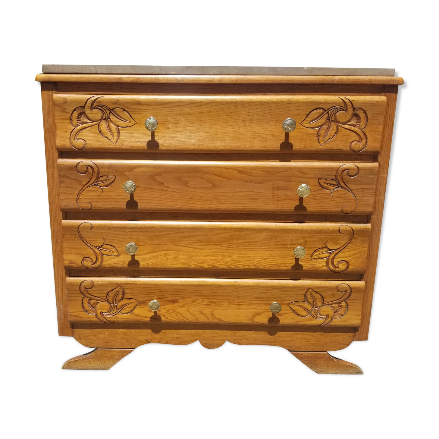 Old Art Deco chest of drawers 4 drawers and marble top